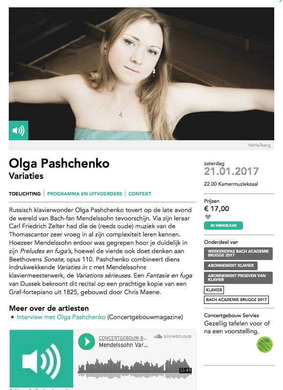 Page Internet. Concertgebouw Brugge. Recital Olga Pashchenko. Variaties. 2017-01-21